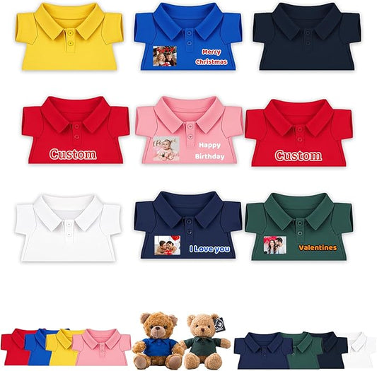 9 Pcs Personalized Teddy Bear Clothes with Name Photo, Stuffed Animal Clothes for Teddy Bears Fit 8-16 inch Stuffed Bear Outfit, Personalized Doll Clothing Make Your Own Plush Doll Shirt