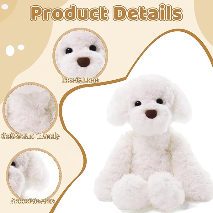 Bichon Frise Plush Puppy, Dogs Stuffed Animals, 10" Bichon Frise Stuffed Animal, Ideal Christmas Animal Gift for Toddlers, Kids & Teens, for Ages 3-14