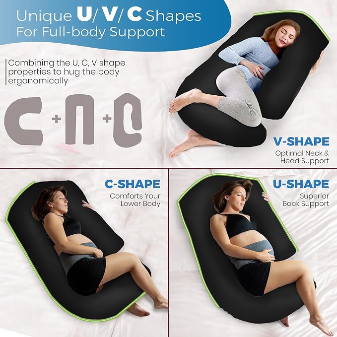PILLANI Pregnancy Pillows for Sleeping - V C U Shaped Full Body Pillow with Removable Cover, 57inch Cooling Maternity Pillow for Pregnant Women, Support for Back Belly Legs Hip - Pregnancy Must Haves
