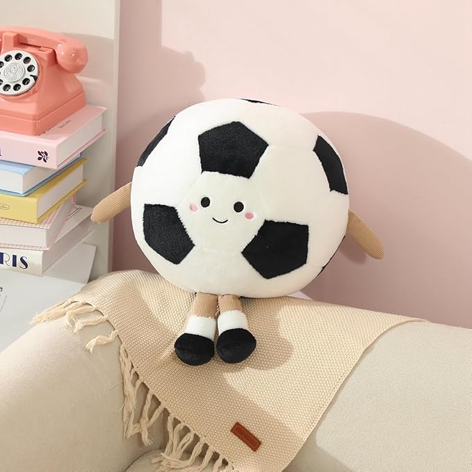 Ryttir 11 Inch Creative 3D Simulation Soccer Pillow,Fluffy Cars Pillow Football Toy Outdoor Cushions for Ball Owners,Clever Boy's and Girl's Room Decor