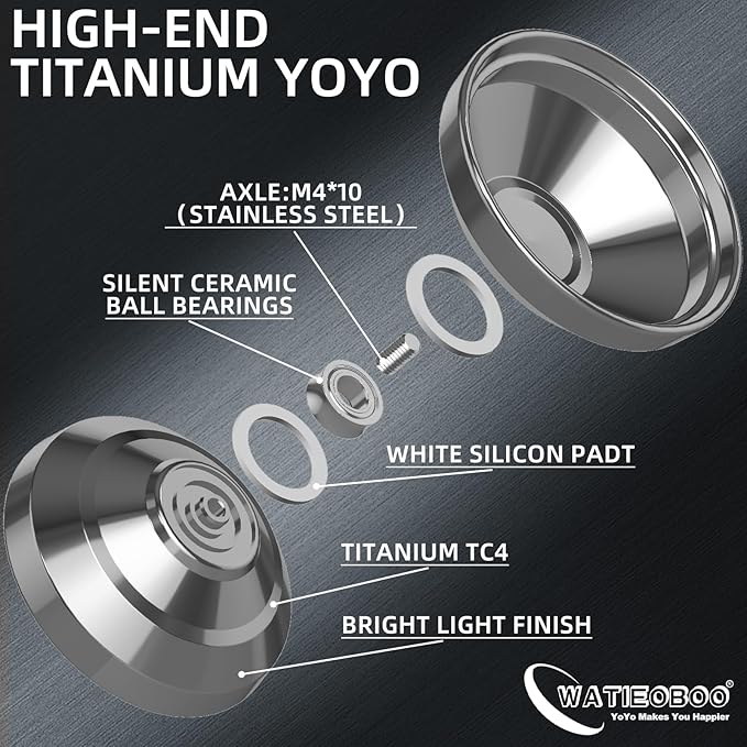 WATIEOBOOyoyo TC4 Aviation Titanium Alloy yoyo Professional Non-Reactive Yo-yo, Suitable for Children and Adults Trick yo yo, Party Performance Yo-yos and Competition Yo yos