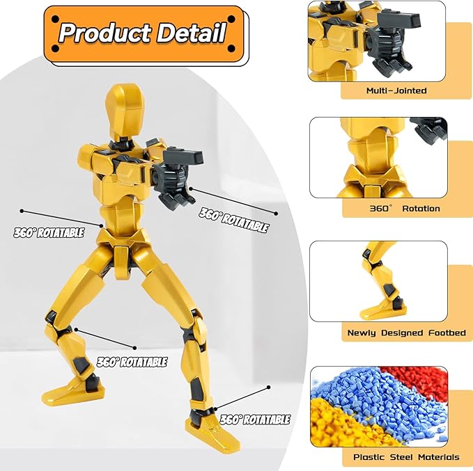 4PCS Robot Fidget Toys for Kids,Titan 13 Action Figures Set, Lucky Dummy T Nova N 13 Action Stick Figure Sensory Toys for Boys (Golden+Black+White+Red)