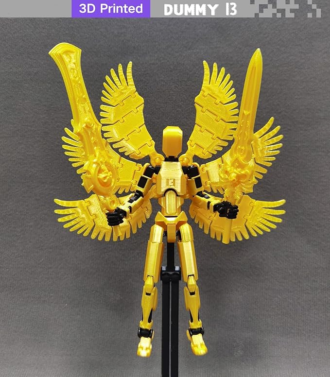 (Assembly Completed) 3D Printed T13 Action Figure, 5.5 Inch Multi-Jointed Movable Dummy 13 Toy,Dummy 13 Robot Action Figure with Lots of Weapons ﻿, Gold