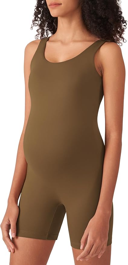 POSHDIVAH Women's Maternity Bodysuit Pregnancy Shapewear Double Lined Sleeveless Tank Top Shorts Romper Jumpsuit