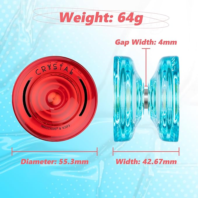MAGICYOYO K2 Crystal Yoyo Responsive Yoyo for Kids, Plastic Yo Yo Professional with Unresponsive Bearing + 12 Yo-yo Strings, Yo-yo Storage Case, Bearing Removal, Axle Tool (Red + Green)