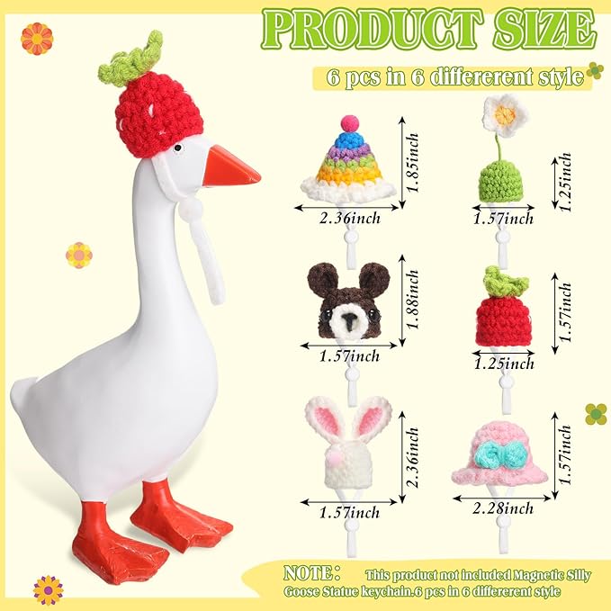 Geyoga 6 Pcs Mini Knitted Hats 7 Inch Goose Outfits Hat with Adjustable Strap Mini Porch Goose Headwear for Statue Key Holder