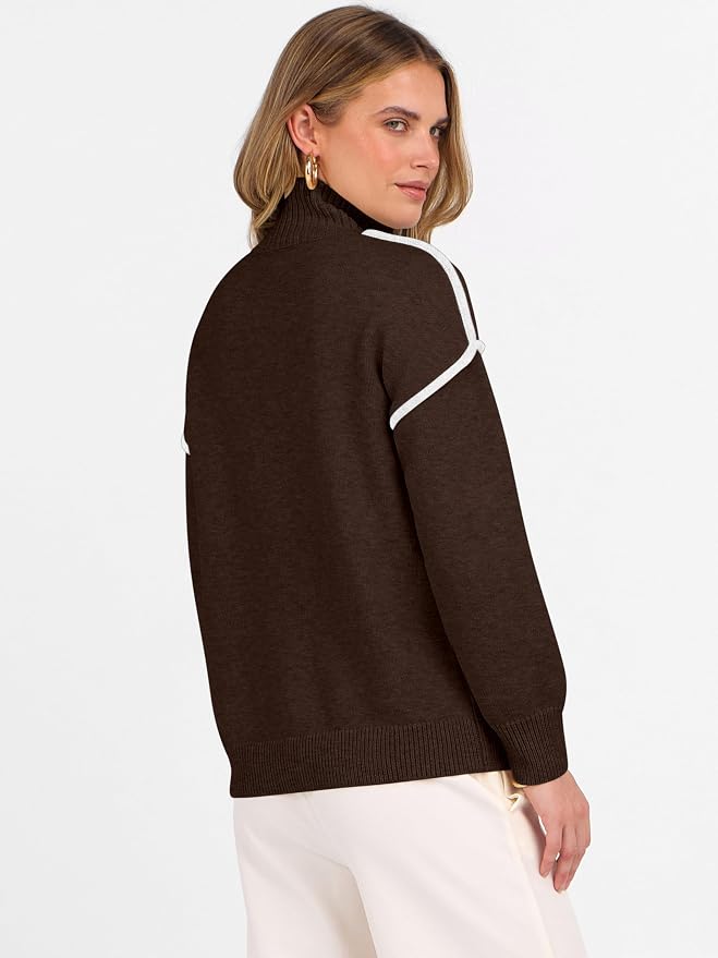 ANRABESS Womens Quarter Zip Sweaters Fall Long Sleeve V Neck Shirts Collared Business Casual Tops Knit Pullover Sweatshirts
