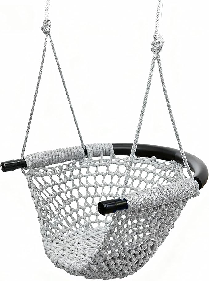 Hi-Na Tree Swing for Kids, Adjustable Toddler Rope Swing Seat with Snap Hooks and Straps, 440 lbs Capacity, Swingset Accessories for Indoor Porch Doorway Outdoor Playground Backyard (Gray)
