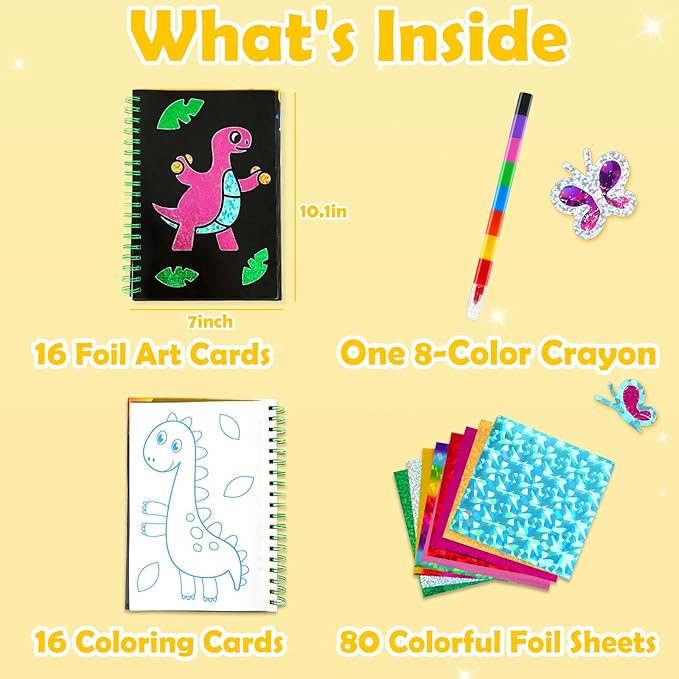 FUNNYB&G Foil Art Crafts for Kids Ages 4-8: Valentines Crafts for Kids 2026,Birthday Gift for Girls,Art and Crafts Supplies,Party Favors,Creative Toys for Girls Boys 4 5 6 7 8 9 Years Old (Dinosaur)
