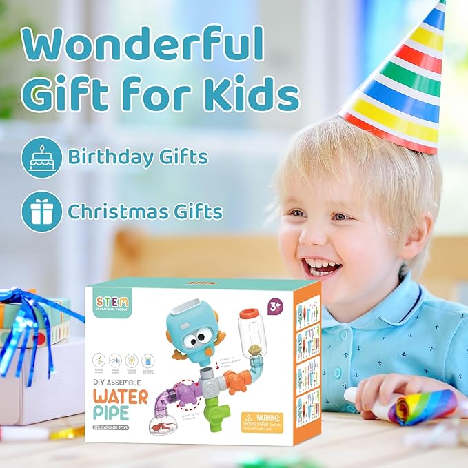 DIY Assemble Water Pipe, Bath Toys for Kids Ages 4-8, DIY Building Kit for Ages 5-7, Bathtub Time Birthday Gifts for Toddler 3 + Year Old