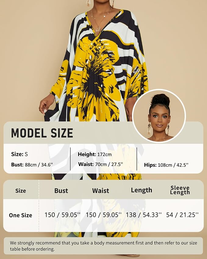 Bsubseach Kaftan Dresses for Women Floral Print Plus Size Beach Cover Up | Lightweight V Neck Loose Fit Boho Dress, Batwing Sleeve Side Slit, Moo Moos for Women Home Loungwear Cruise Resort Wear
