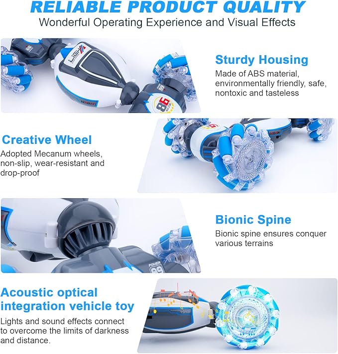 Gesture Sensing RC Stunt Car, Toys for Boys Girls 6-12 Year Old 4WD Remote Control Car 360° Rotate Transform Off-Road Drift RC Toy with Lights Music, 2.4Ghz Hand Control Birthday Xmas Gifts