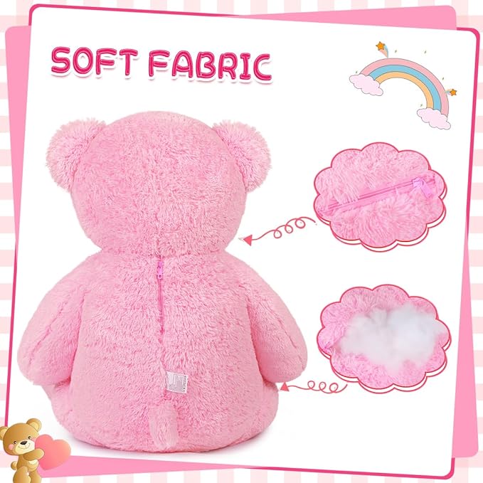 Giant Pink Teddy Bear 55" Stuffed Animals Plush Toy, Cute Life Size Big Soft Bear for Boy Girl Birthday Valentine Mother's Day, 140 CM, 7 LBs