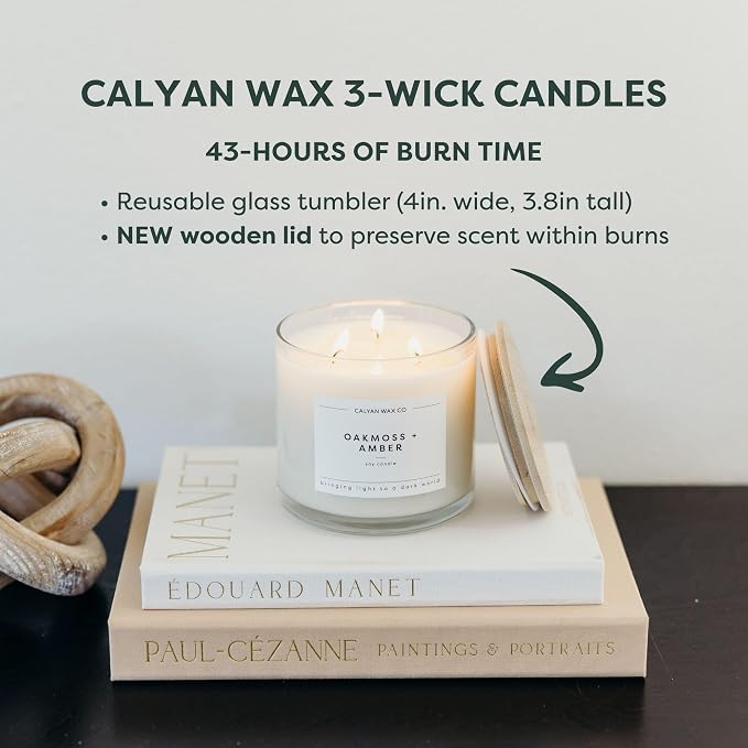 Calyan Wax Co. Seaside & Citrus 3 Wick Scented Candle - 43 Hour Burn - Luxury 3 Wick Soy Candles - Clean Soy Wax Candles - Long Lasting Large Glass Jar Candle for Home - 14.9oz