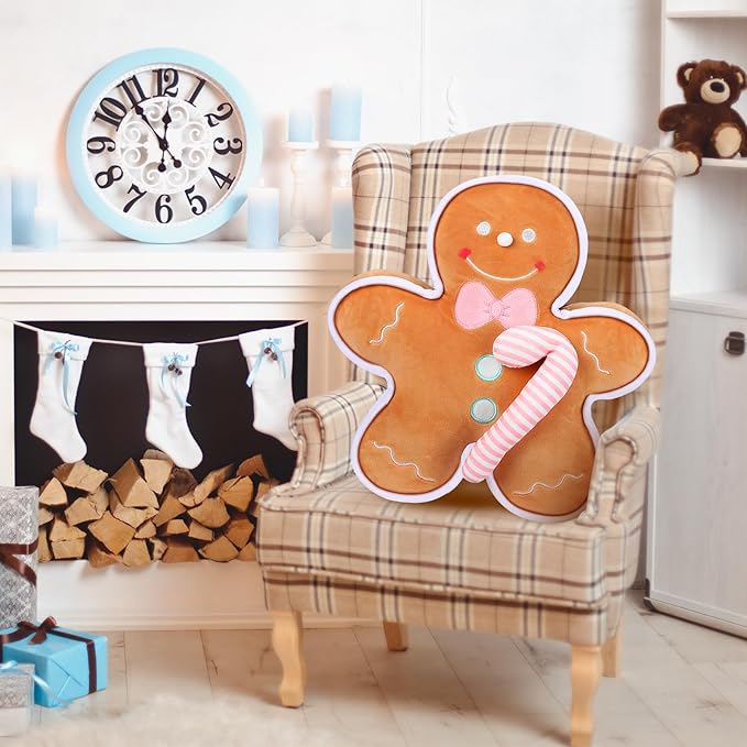 Liliful Christmas Plush Stuffed Gingerbread Man Toy 16 Inch Soft Aesthetic Gingerbread Man Pillow Stuffed Xmas Toys for Christmas Party Favors Decorations(Plush)