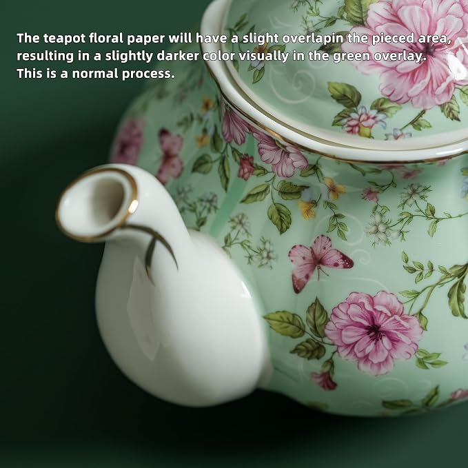 Agyiuns Flower Ceramic Teapot,22oz Porcelain Tea pot for Tea Coffee Milk for Office Home Men Women as Gift (Green)