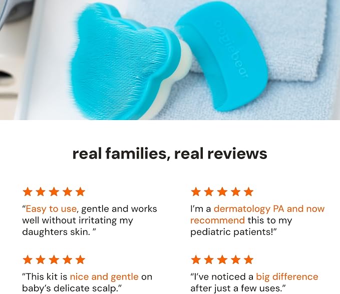oogiebear Cradle Cap Brush Kit for Babies – Gentle and Safe Scalp Massage Care with Sponge, Brush, and Comb for Newborns and Babies
