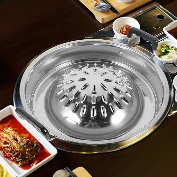 ABOOFAN Korean Bbq Grill Pan Stainless Steel Barbecue Stove Portable Round Grill Plate for Outdoor Cooking Meat Vegetables Bulgogi Tabletop