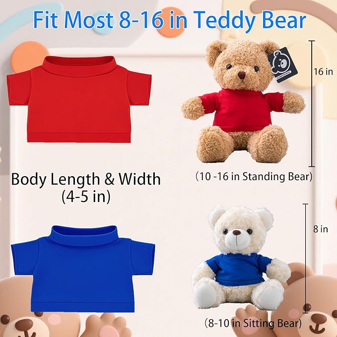 10 Pcs Custom Teddy Bear Clothes with Photo Text, Personalized Stuffed Animal Clothing Fit 8-16inch Stuffed Bear Clothing, Personalized Doll Clothes Make Your Own Plush Doll Shirt