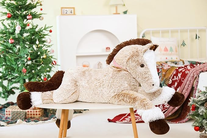 MaoGoLan Large Horse Stuffed Animal for Boy, Big Horse Plush Toy for Girl, Ridable Stuffy Pony for Kid, Stuffed Pony Plush Pillow for Baby Shower, Birthday Gifts or Party Favor, 47 inches, Brown