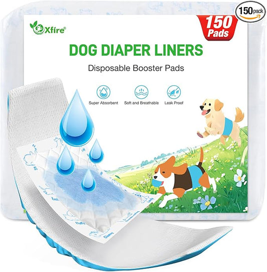 Dog Diaper Liners Booster Pads, 150ct Disposable Dog Diapers Inserts Male Female for Washable Doggie Belly Bands Wraps Covers Period Panties(Regular)