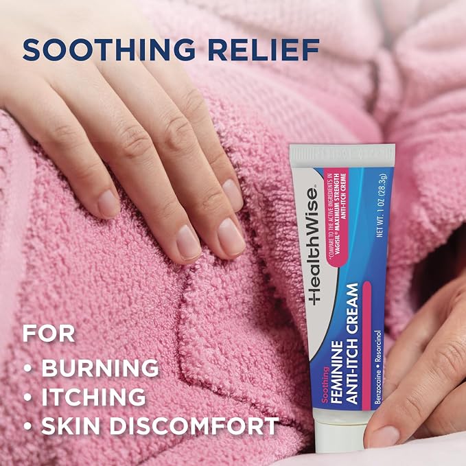 HealthWise Feminine Anti-Itch Cream | Soothing Itch Relief | Aloe, Vitamin A, D and E | Irritation Relief | Vagicaine | 1 oz. | External Analgesic