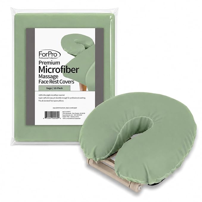 ForPro Premium Microfiber Massage Face Rest Cover, Sage, Ultra-Light, Stain and Wrinkle-Resistant, for Massage Tables, 10-Count