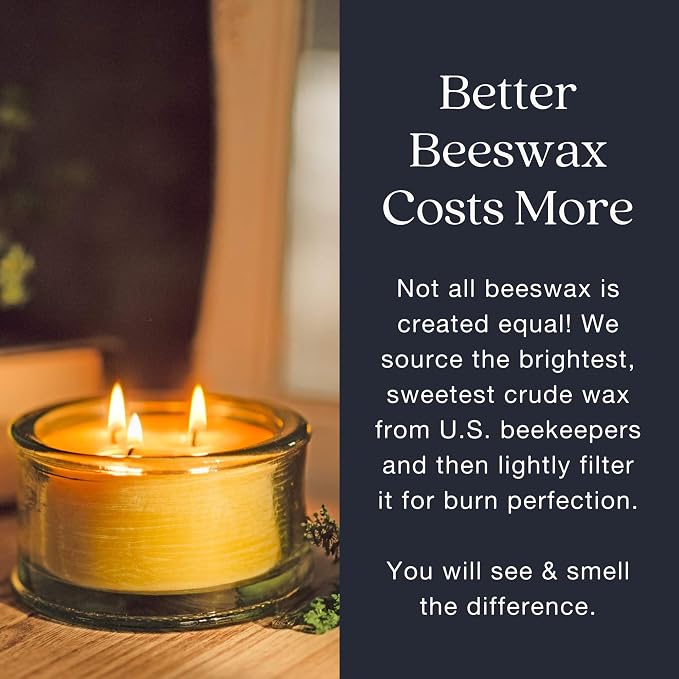 Bluecorn Botanica Beeswax 3-Wick Candle – Lavender, 100% Pure Beeswax & Essential Oils – 10oz Hand-Blown Recycled Spanish Glass – Non Toxic, Clean Burning, Refillable Glass Jar