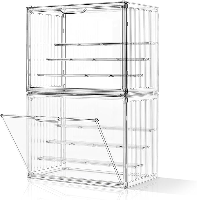 Clear Acrylic Figure Display Case for Collectibles 4 Layer Hobby Figurine Display Shelf Cases Stackable Display Boxes for Pop Mart, Funko Pop, Action Figures, Model, 2 Pack