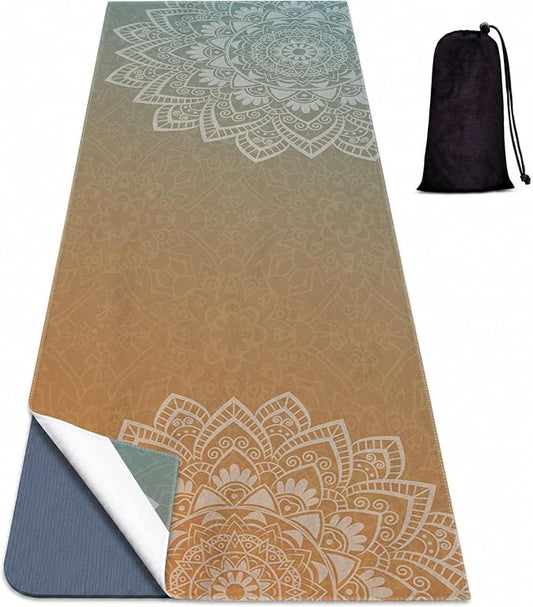 Yoga Mat Towel, Hot Yoga Non Slip with 4 Corner Pockets, 70 x 26 in | Soft Absorbent Microfiber With Four Corner Pockets, Fits Over Yoga Mats For Hot Yoga, Pilates, Gym, And Travel