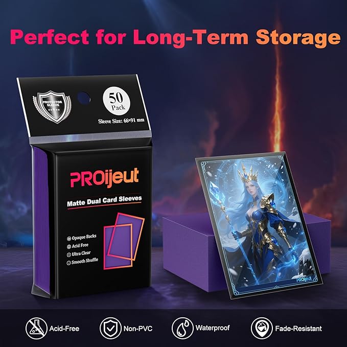 200 Pack Card Sleeves, Matte Dual Trading Card Sleeves with Opaque Back & Smooth Shuffle, Tear Resistant Card Protectors for MTG, TCG and Game Cards (Metallic Purple)