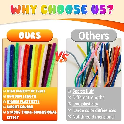 Pipe Cleaners, 200PCS Pipe Cleaners Craft Supplies, Multi-Color Chenille Stems Pipe Cleaners Bulk Fuzzy Sticks for DIY Art and Craft Projects Home Decoration