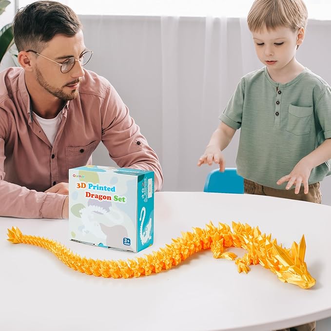 30'' 3D Printed Dragon - 3D Printed Toys, Articulated Crystal Dragon Large Rainbow Animal Fidget Toy for Kids, Decor Huge Dragons Collectible Figurines(Silk Gold,30inch)