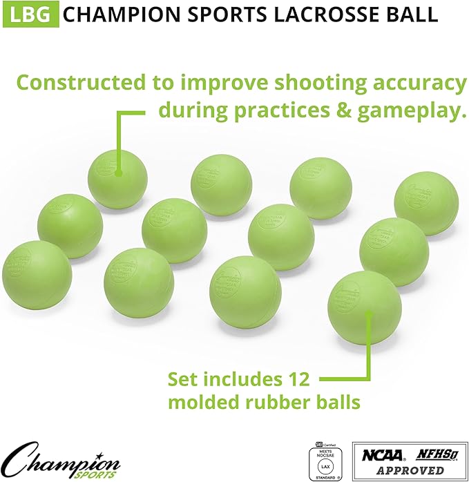 Champion Sports Lacrosse Balls – Official Size SEI Certified, Multi-Color Packs of 3, 6, or 12 for Practice & Games