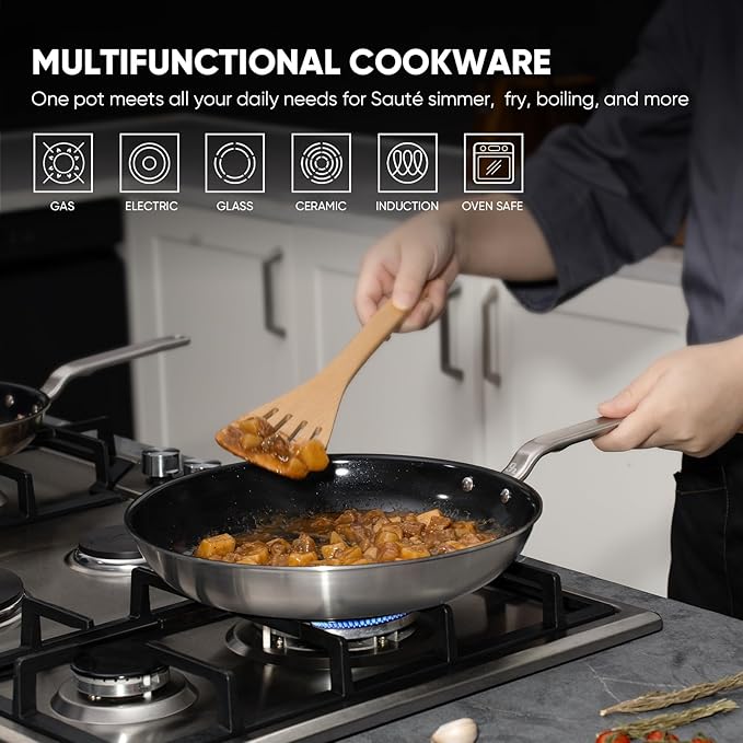 8 Inch 5-Ply Ceramic Non Stick Frying Pan Omelet Pan | PTFE/PFOA/PFAS-Free, Induction Ready, Oven Safe up to 650°F, Even Heat, Easy to Clean, For Singles or Small Kitchens