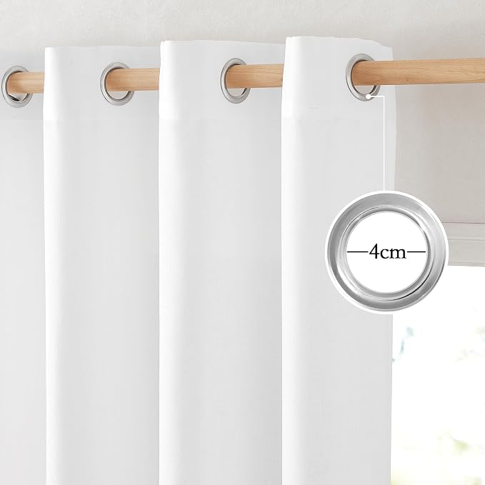 NICETOWN White Linen Curtains 96 inches Long, Grommet Thick Linen Flax Drapes Privacy Added with Light Filtering Room Divider Drapes for Bedroom/Sliding Door, W68 x L96, 2 Panels