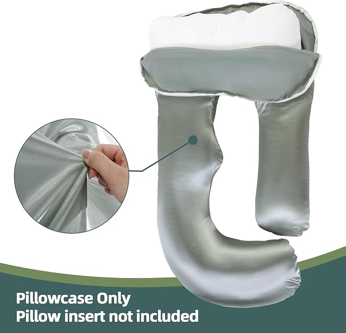 BALAPET Silky Satin Pregnancy Pillow Cover (ONLY Pillowcase), U Shaped Smooth Maternity Pillow Cover with Hidden Zip, Luxurious Soft & Breathable Large Pillow Protector for Side Sleeper,Dark Grey