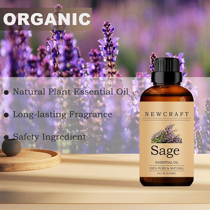 Sage Essential Oils, 100% Pure and Natural Essential Oil for Aromatherapy Diffuser - Sage/1 Fl Oz