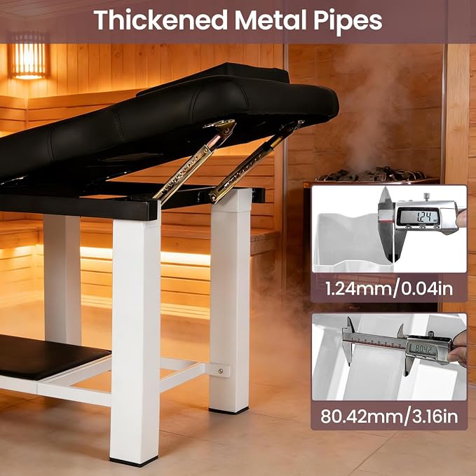 Professional Stationary Massage Table with Backrest,Adjustable Thick Foam Spa Massage Beds,Metal Frame PU Leather 27.55'' Wide 72.83'' Long Heavy Duty Bed for Massages,Hairdressing,Spas(Black White)