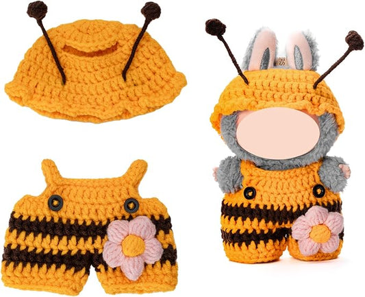 Hand-Crocheted Clothes for Labubu Clothes/for Labubu Outfits, 2-Piece Clothes Set for 17cm Lububu Doll, Doll Clothes Designer Accessories for La Bubu, Sweaters & Hat.(Bee Theme)