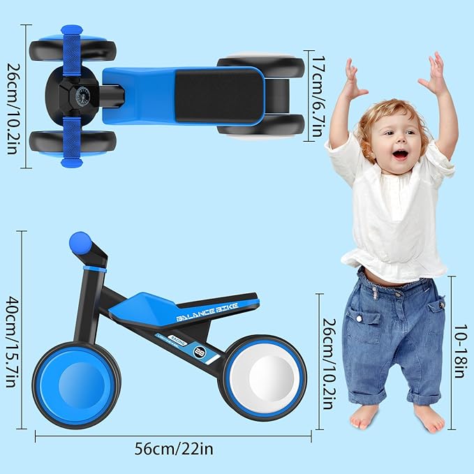 Colorful Lighting Baby Balance Bike Toys for 1 Year Old Boys Gifts, Toddler First Bike 12-24 Months with Adjustable Soft Seat, 4 Silent Wheels Ride on Toy, Perfect First Birthday Gift