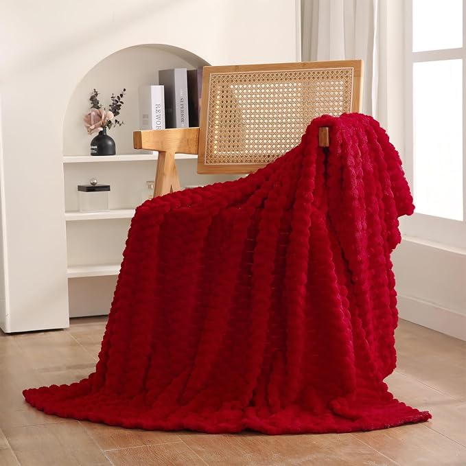 Red Throw Blanket 50"×60" inches Gifts for Mom Fuzzy 3D Jacquard Decorative | Flannel Fleece Super Soft Plush Cozy Blanket for Couch Sofa Chair Lightweight