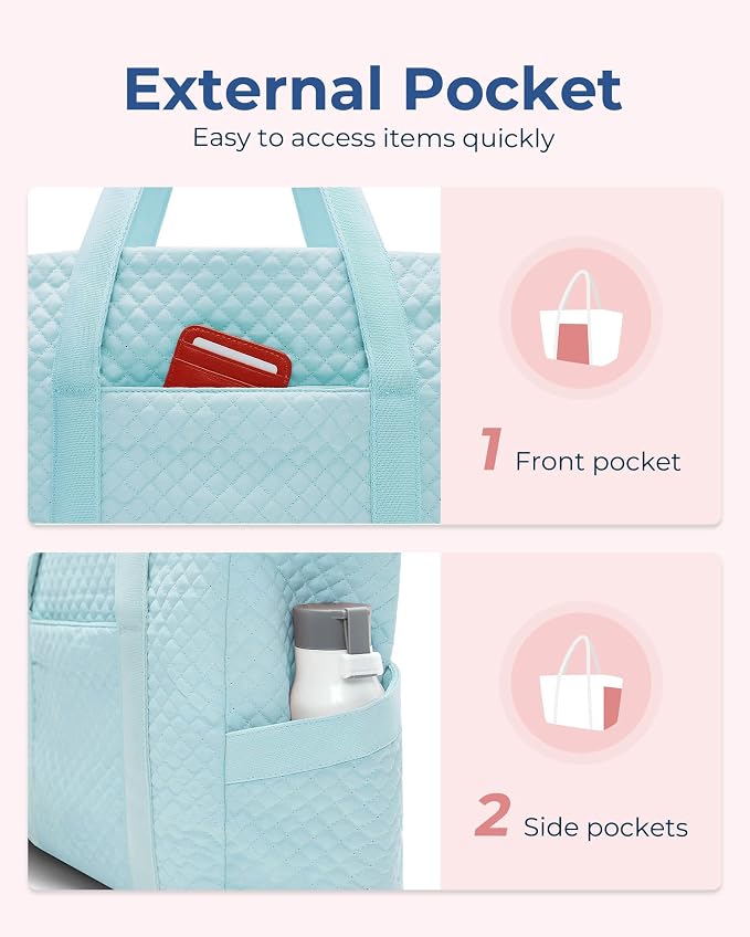 BAGSMART Crush Tote Bag for Women, 20L Puffer Work Tote with Zipper, Travel Essentials Quilted Nurse Hospital Bag