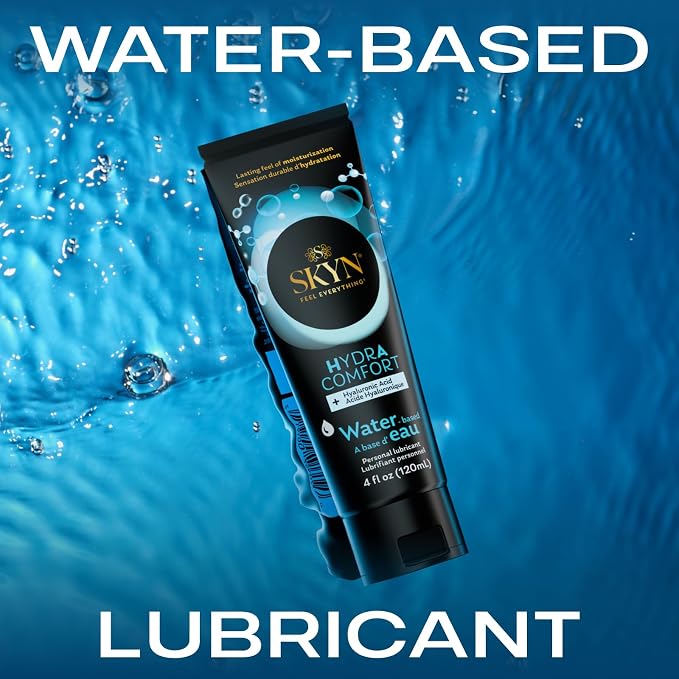 SKYN HydrAcomfort Premium Water-Based Lubricant with Hyaluronic Acid – 4 oz– Long-Lasting Moisturizing Formula, Non-Sticky & Easy Wash-Off – Universal Condom & Toy Compatible Lube