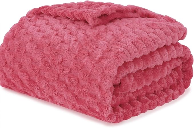 Rose Pink Throw Blanket 90"×90" Gifts for Mom Fuzzy 3D Jacquard Decorative | Flannel Fleece Super Soft Plush Cozy Blanket for Couch Sofa Chair Lightweight