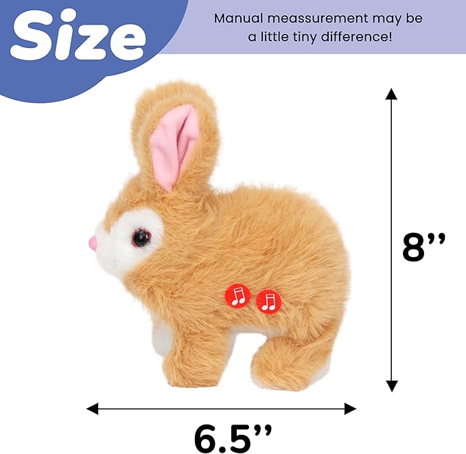 Hopearl LED Hopping Rabbit Repeat What You Said Interactive Electronic Pet Plush Bunny Toy Animated Singing Speaking Glowing Wiggle Ears Gift for Toddlers Birthday, Brown, 7''