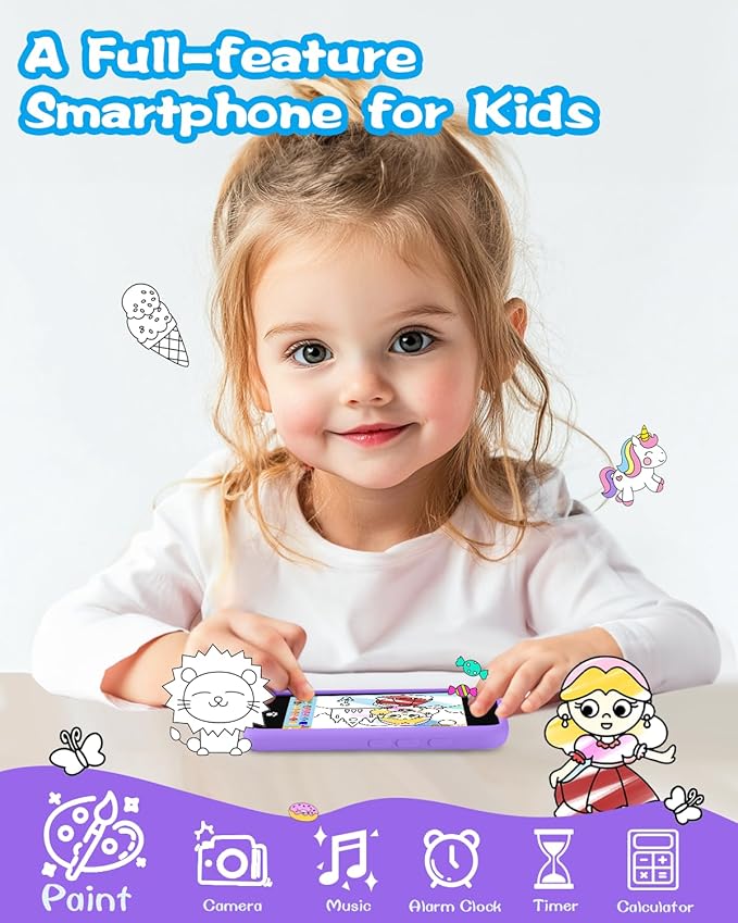 MOMILLA Toys Kids Smart Phone, Birthday Gifts for Girls, Kids Phone with 3.97" Touchscreen, 16 GB Mini Play Cell Phone, Toddler Toys for Girls Age 3 4 5 6 7 8 9 10 Years Old (Front Camera Only)