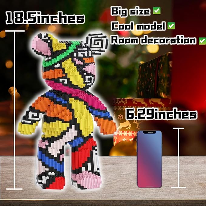 Rainbow Graffiti Bear Micro Building Blocks Set(3688Pieces) Animal Winktoys Blocks Bear Building Blocks Gift for Adult and Kid