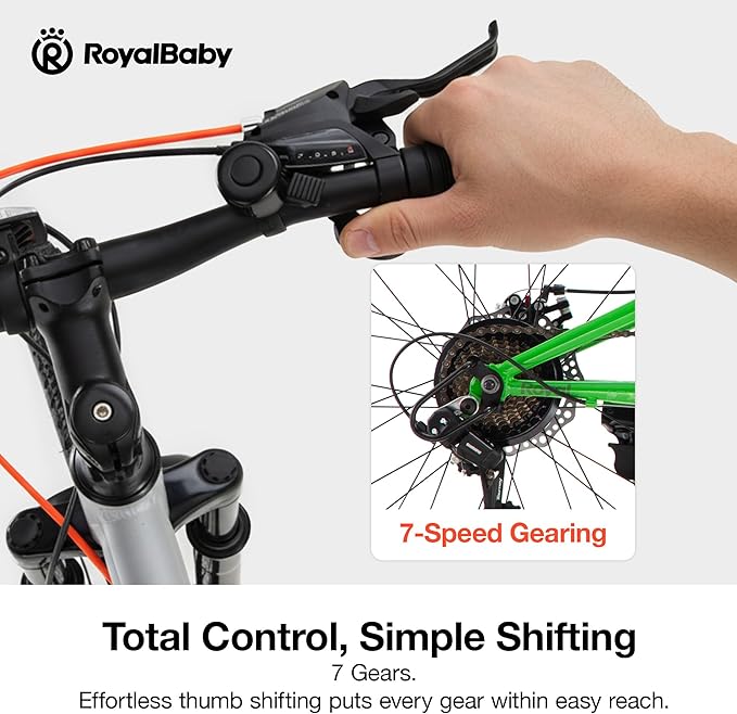 RoyalBaby Kids Mountain Bike for Boys and Girls, Ultra-Light Aluminum 20-26 Inch Wheel Bicycle for 6-14 Years Old Children, 7/21-Speeds Drivetrain