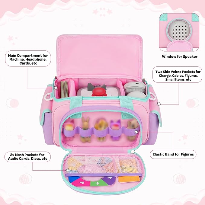 Compact Carrying Case Fits for Toniebox 2, Cute Storage Bag Compatible with Toniebox 2 & 1 Audio Player, Tonies Characters and Accessories, Pink&Purple(Bag Only)